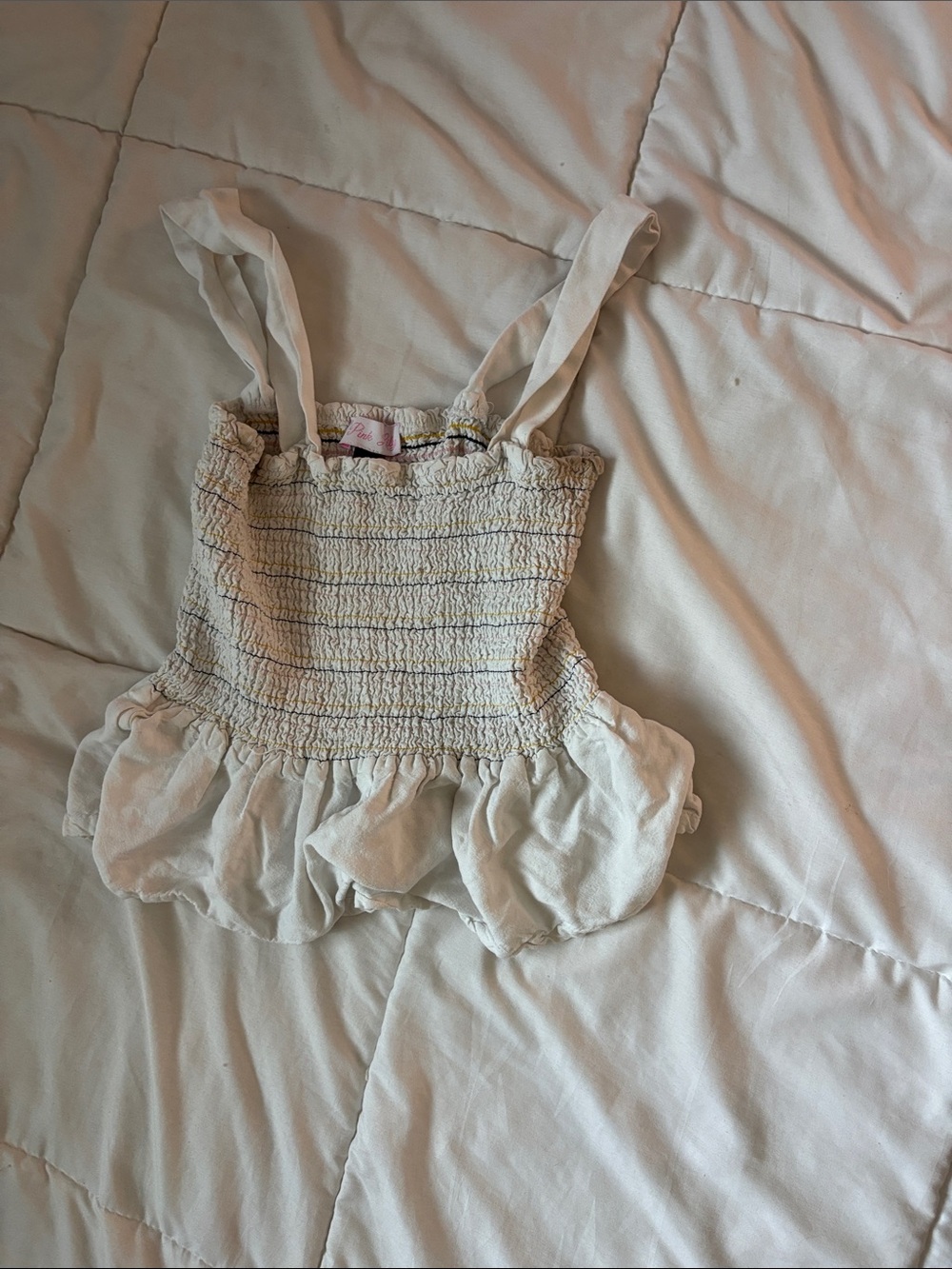 Pink Lily Cream Smocked Ruffle Bandeau Top